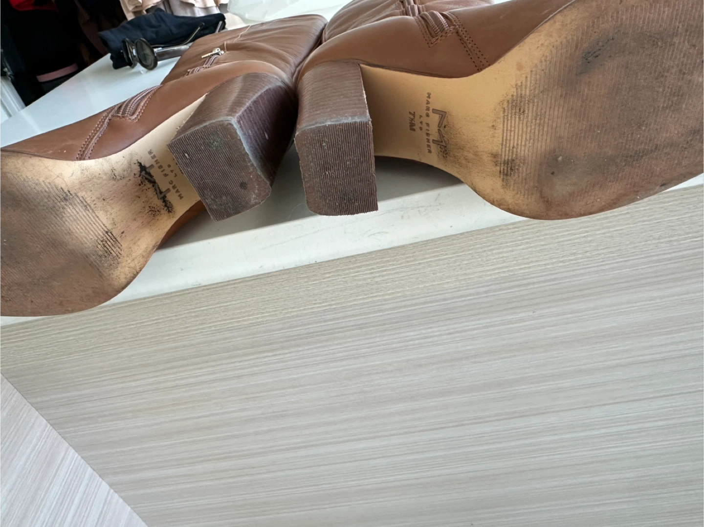 Marc Fisher LTD Brown Leather Knee-High Heeled Boots Size 7.5M 🏆 - photo 2