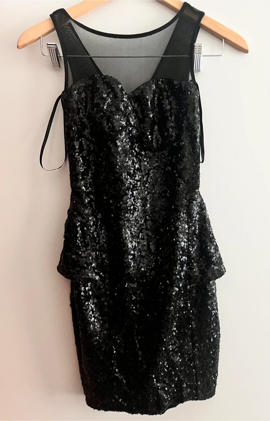 Bebe Black Sequin Peplum Dress (S)