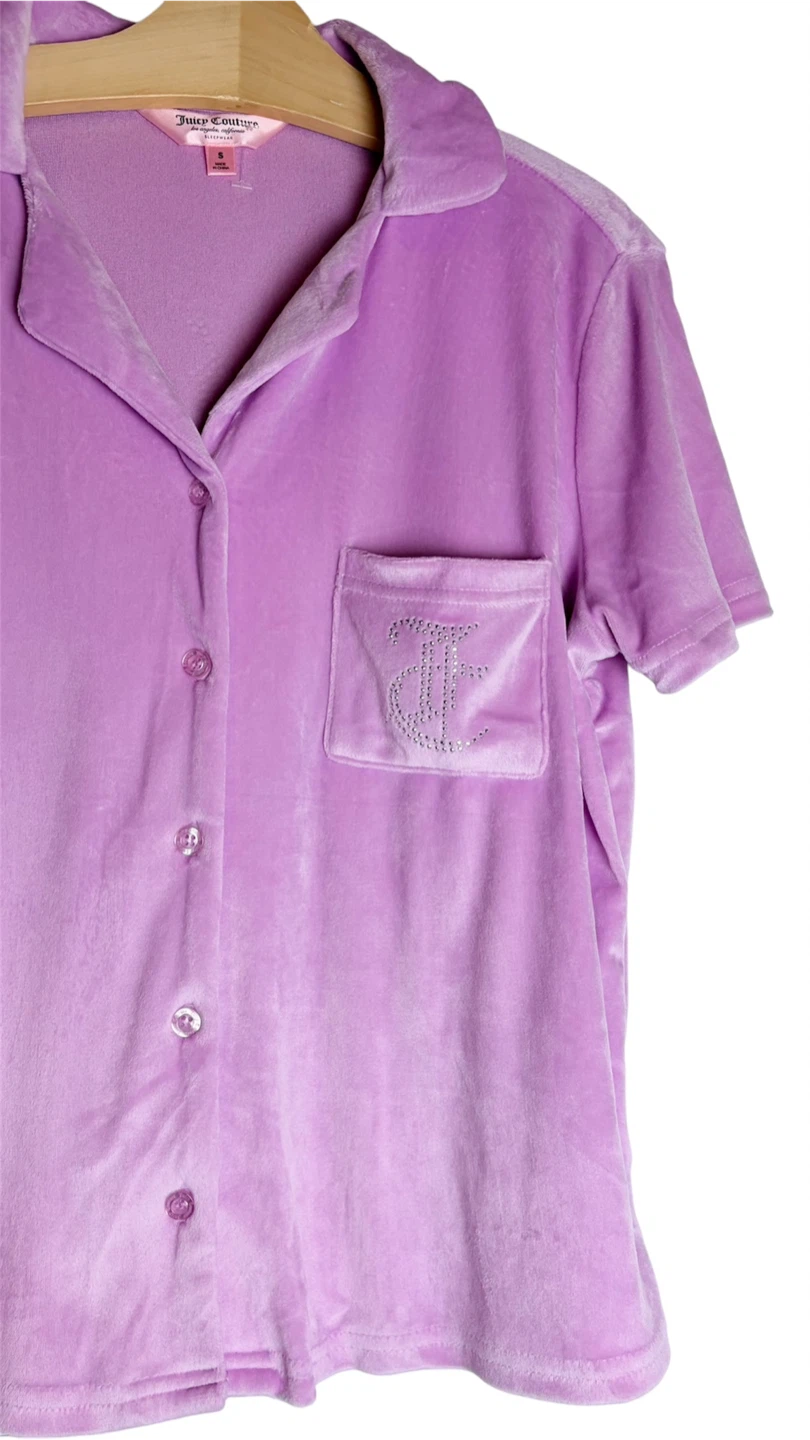 Juicy Couture Sleep Pink Velour Gemstone Pajama Button Up Top - photo 2