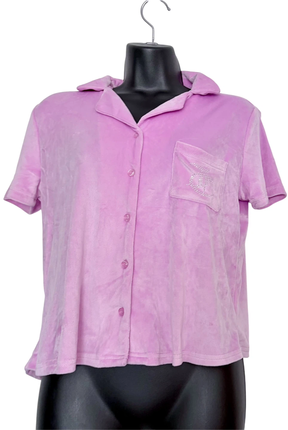 Juicy Couture Sleep Pink Velour Gemstone Pajama Button Up Top