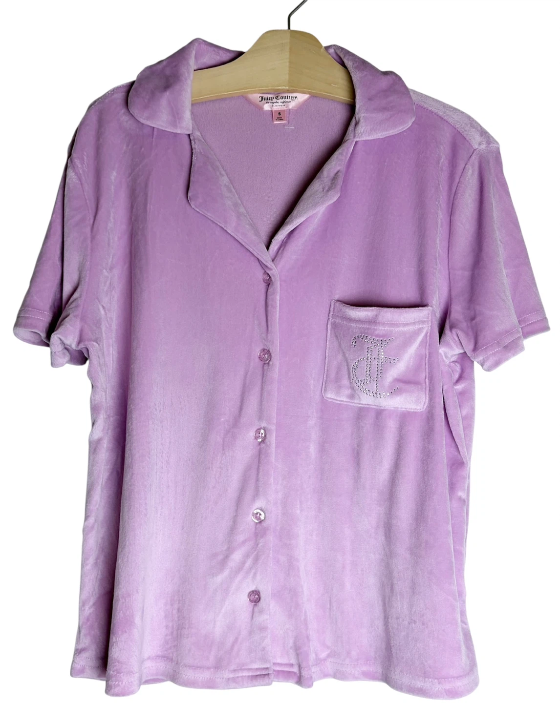Juicy Couture Sleep Pink Velour Gemstone Pajama Button Up Top - photo 3