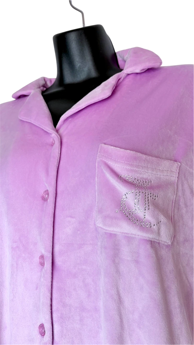 Juicy Couture Sleep Pink Velour Gemstone Pajama Button Up Top - photo 5