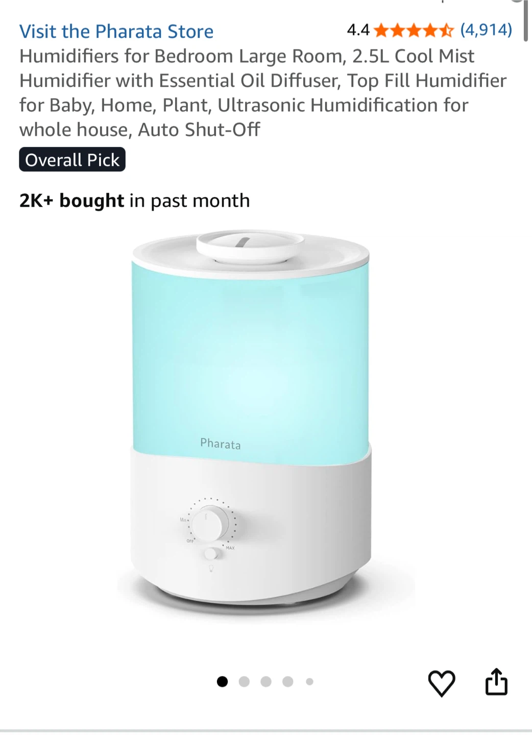 Pharata 2.5L Cool Mist Humidifier with Essential Oil Diffuser