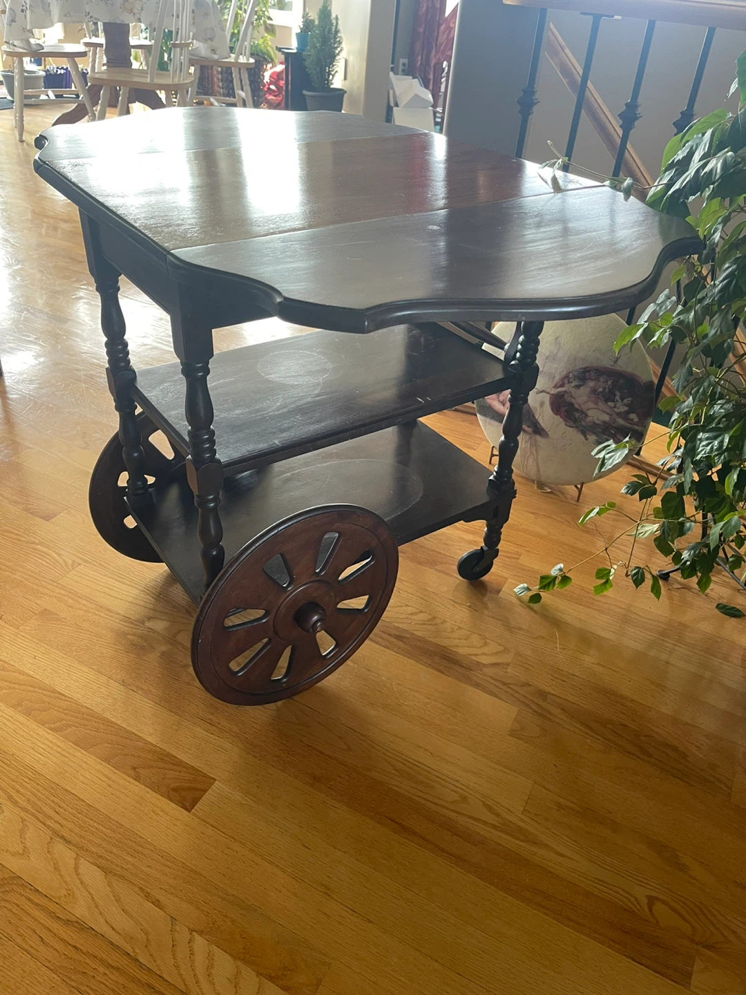 Vintage Wooden Serving Cart with Drop Leaves - photo 3
