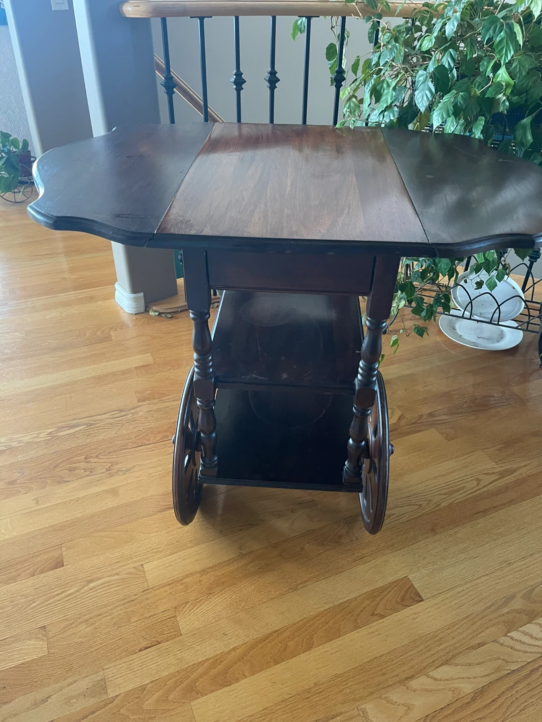 Vintage Wooden Serving Cart with Drop Leaves - photo 4