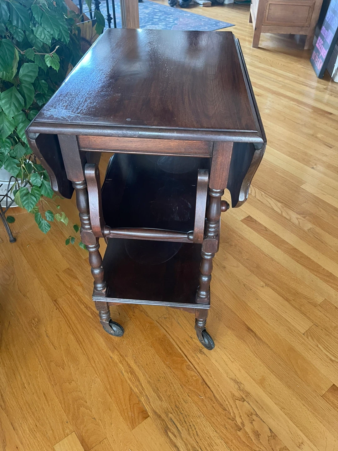 Vintage Wooden Serving Cart with Drop Leaves - photo 2