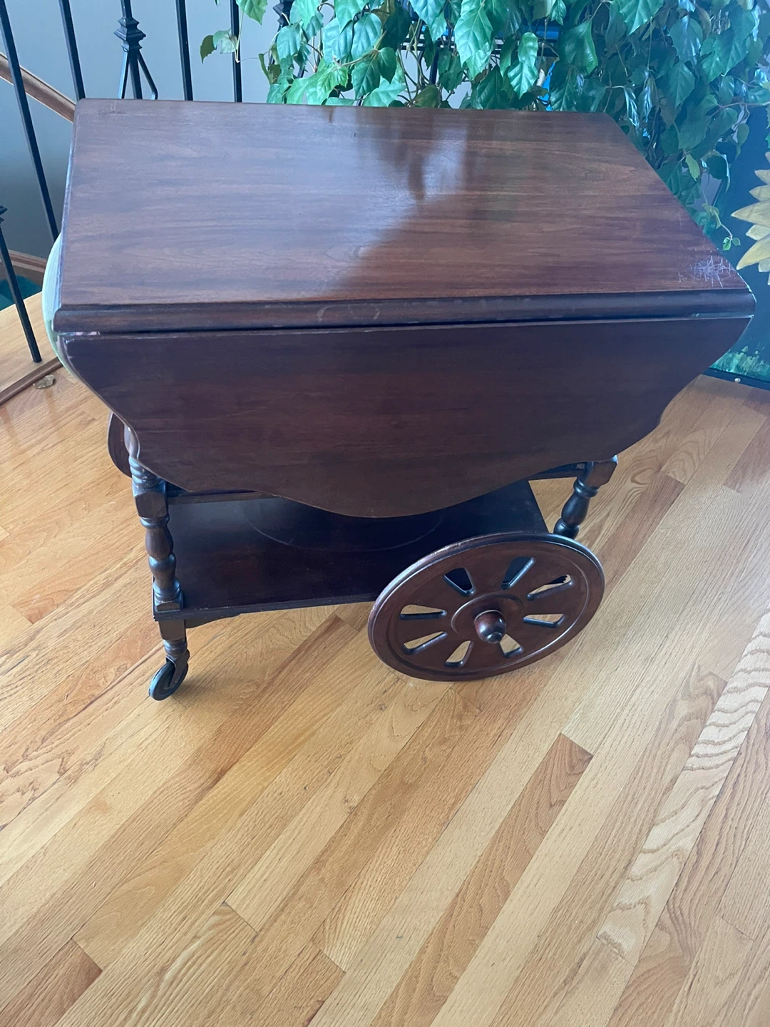 Vintage Wooden Serving Cart with Drop Leaves