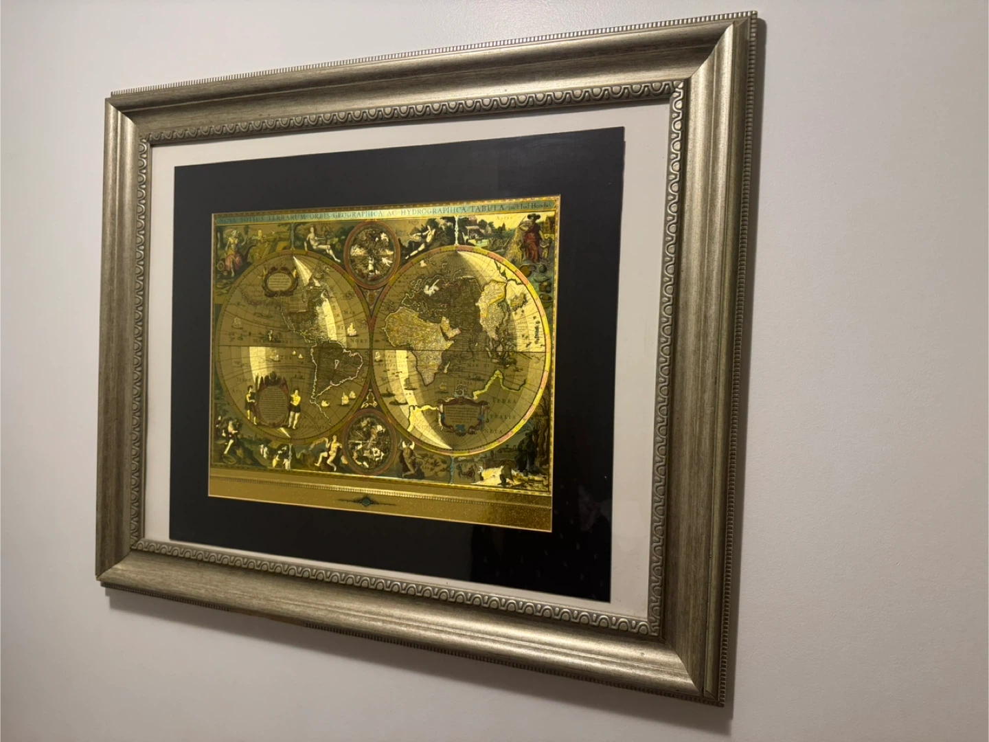 Framed Antique World Map Art Halographic