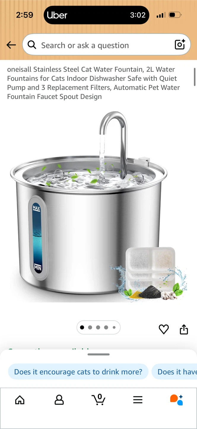 Oneisall Stainless Steel Cat Water Fountain 2L - photo 2