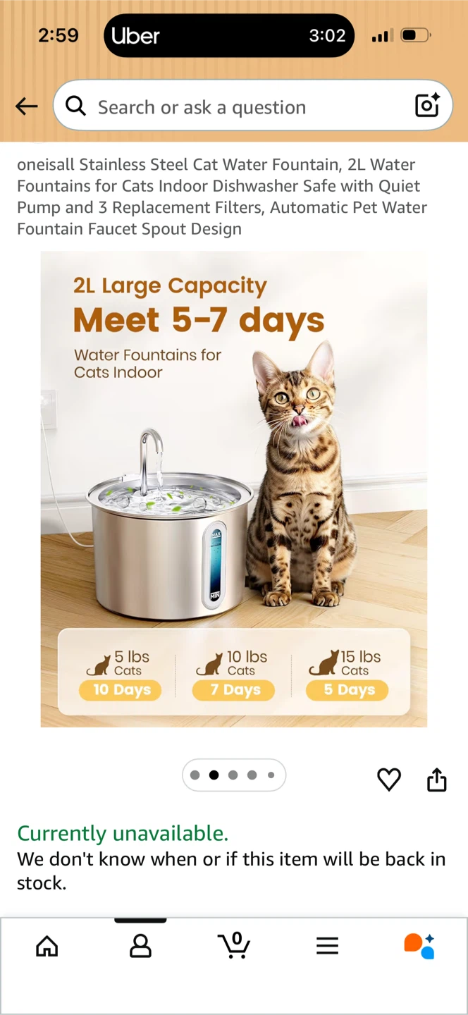 Oneisall Stainless Steel Cat Water Fountain 2L - photo 3