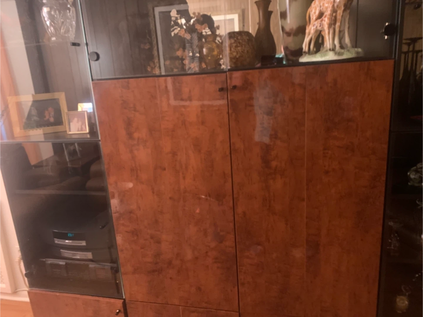 Vintage Wood Veneer Display Cabinet