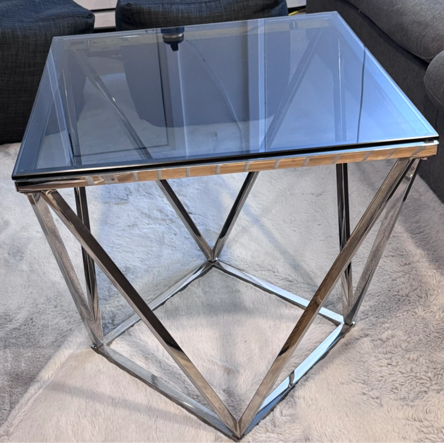 Glass Top End Table with Chrome Frame
