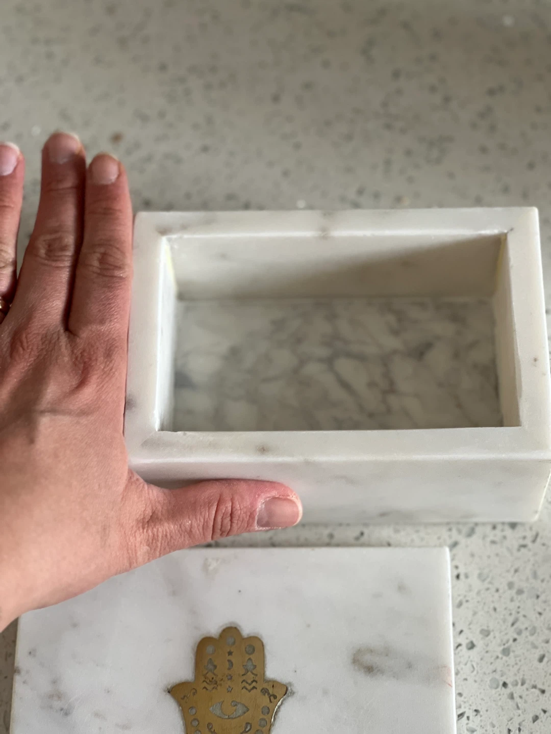 Marble Trinket Box with Hamsa Design - photo 4