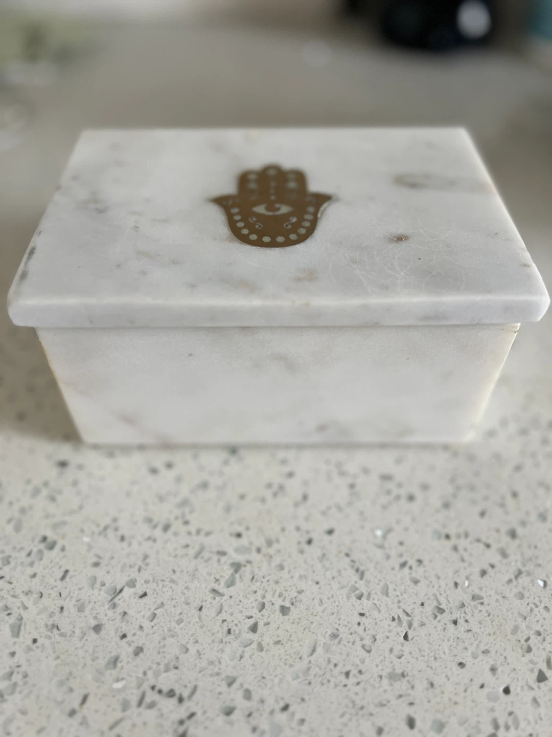 Marble Trinket Box with Hamsa Design