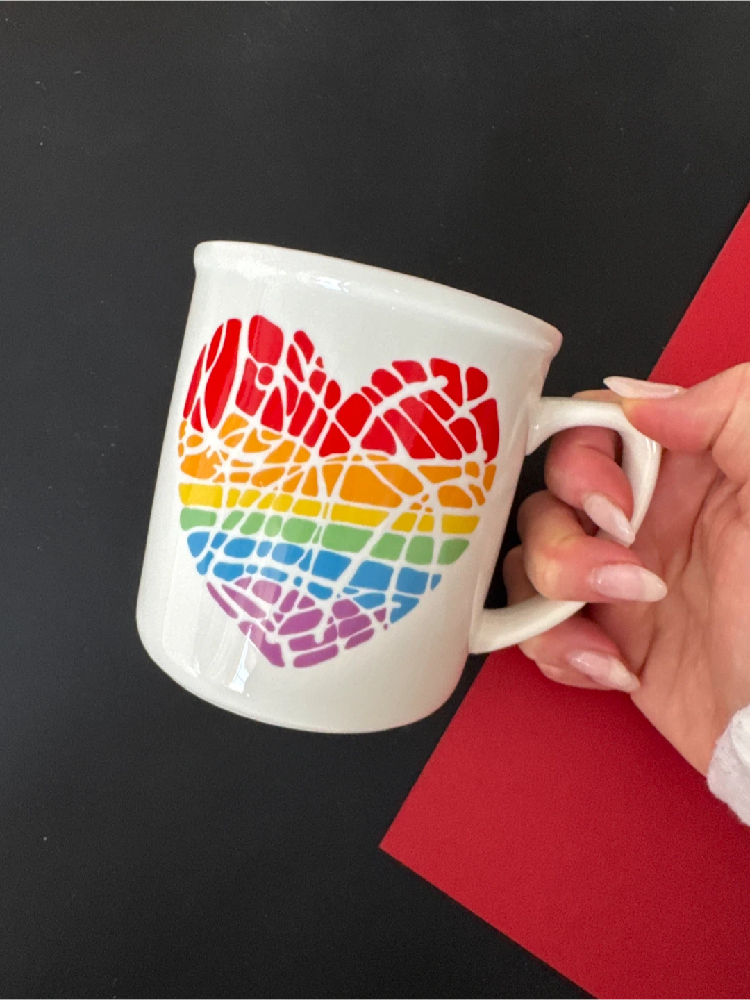 Kris Ruff Abbot, Rainbow Heart Mug LARGE, Valentine Gift 🏆
