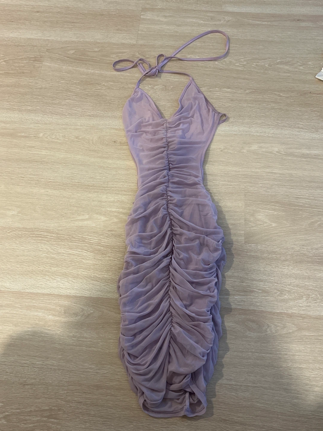 Lavender Ruched Halter Neck Dress