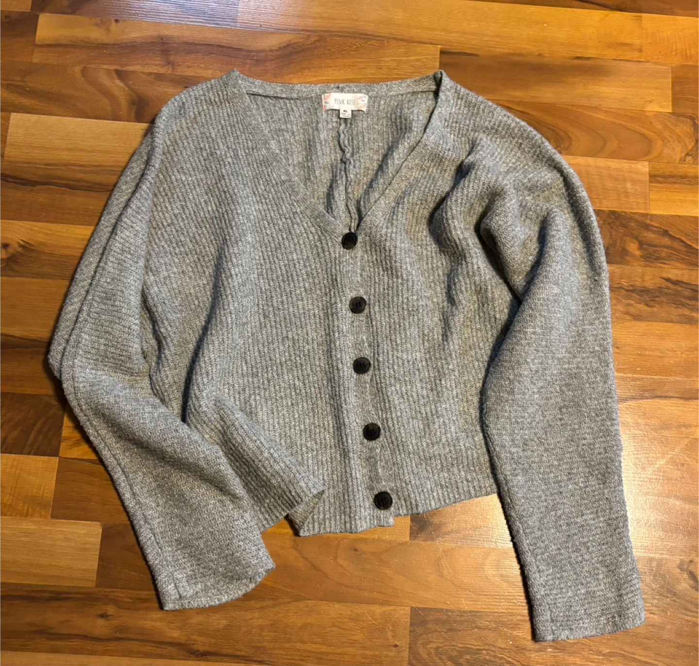 🏆Pink Rose Gray Cardigan Sweater XL
