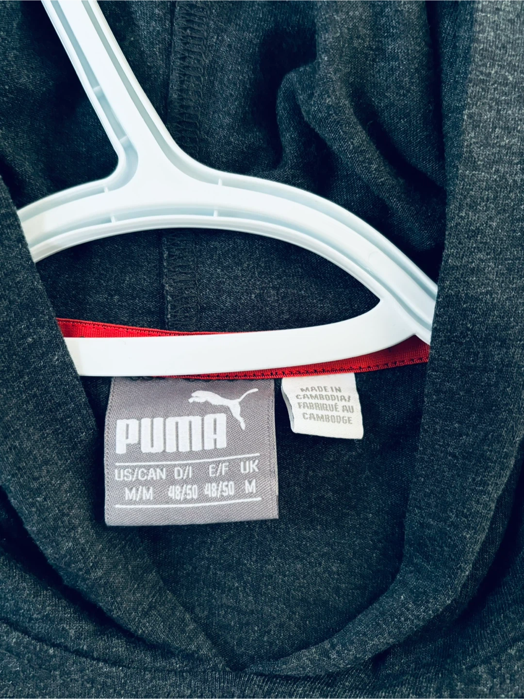 Puma Men's Grey Hoodie with Red Logo - Size Medium - photo 2