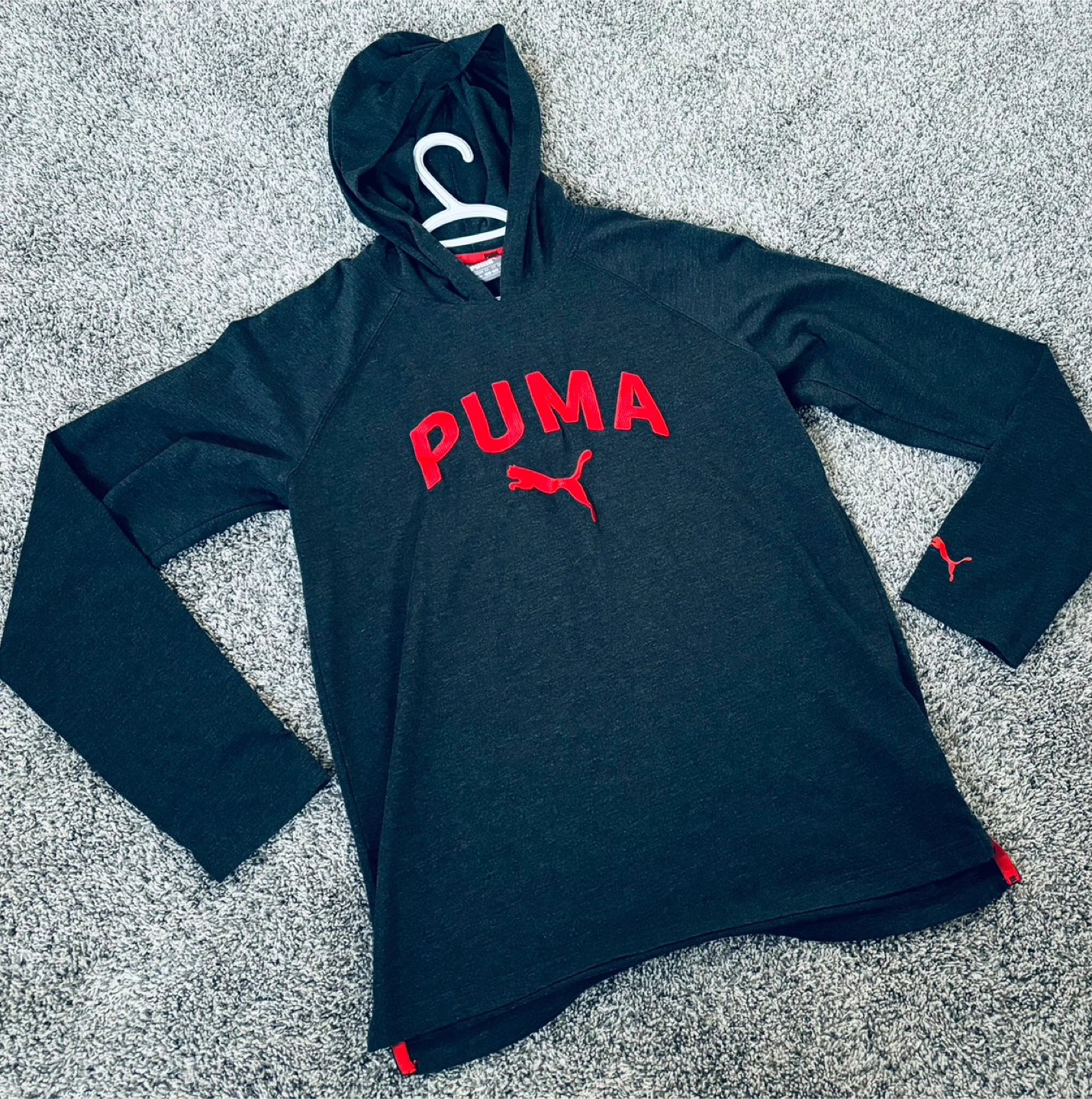 Puma Men's Grey Hoodie with Red Logo - Size Medium - photo 5