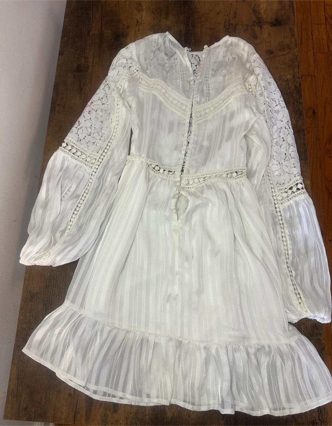 White Lace Trimmed Bell Sleeve Dress - photo 2