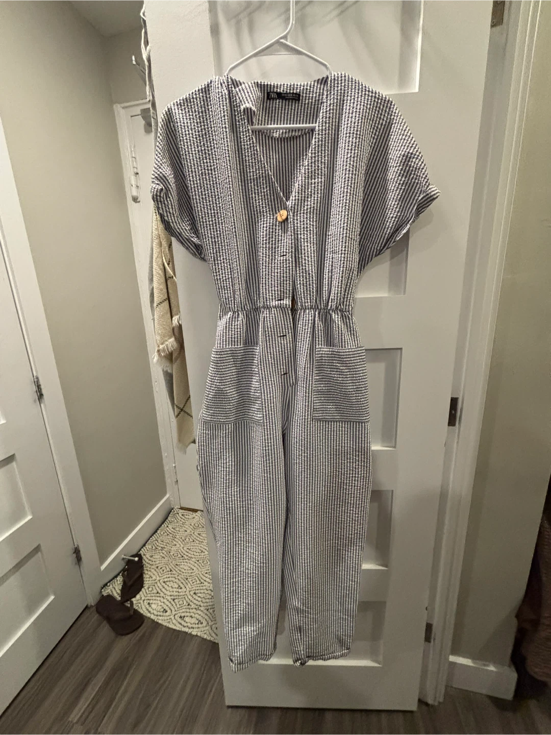 ZARA Striped Seersucker Jumpsuit