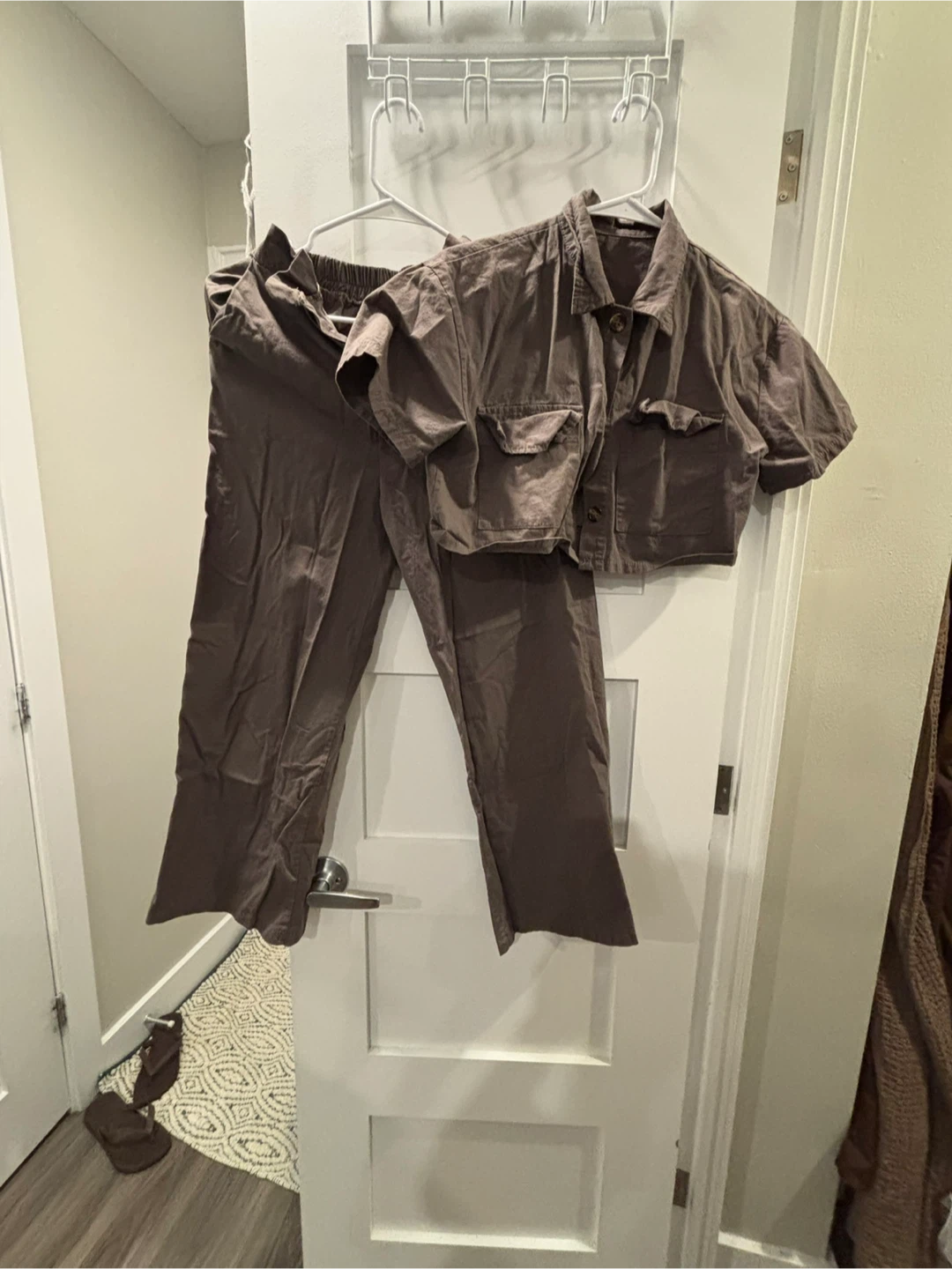 Brown Two-Piece Crop Top and Pants Set