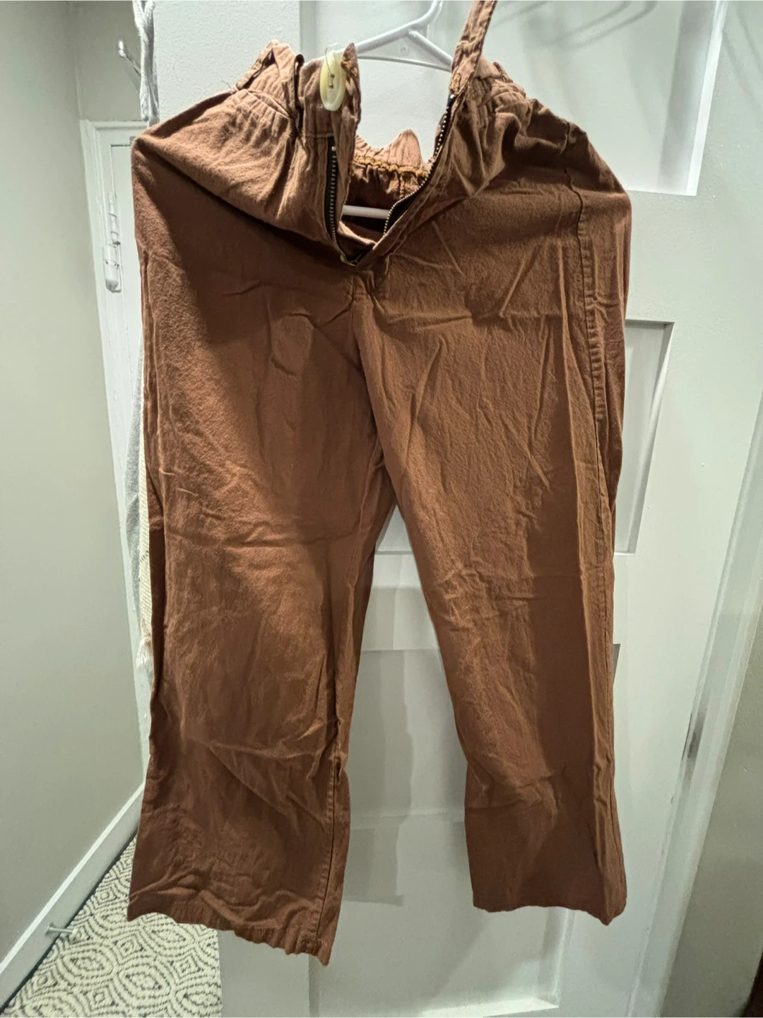 Brown Linen Blend Pants