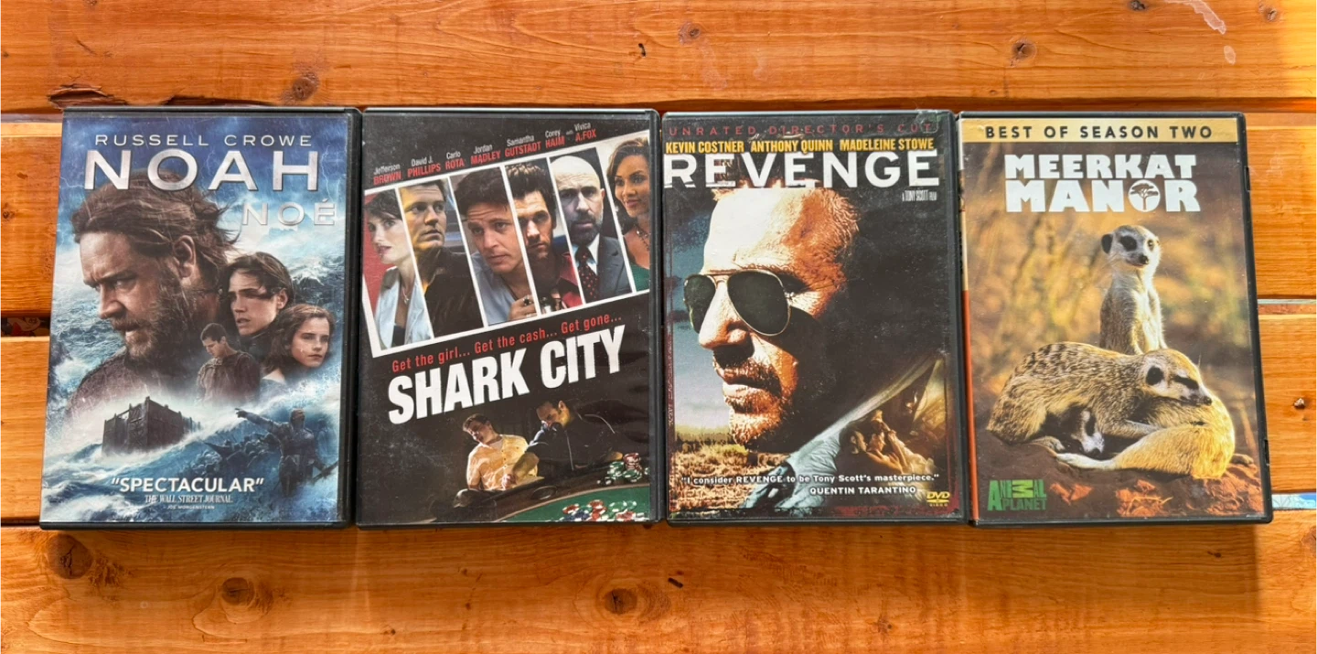 Collection of 4 DVDs: Noah, Shark City, Revenge, Meerkat Manor