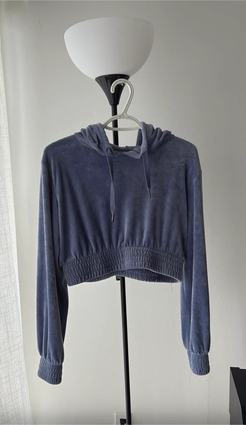 Velour Cropped Hoodie - Blue