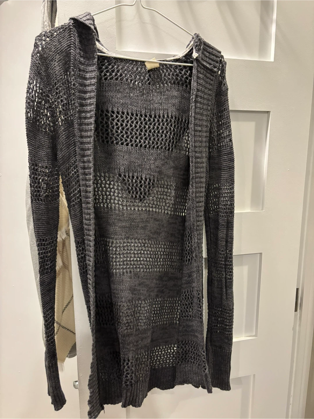 Grey Hooded Open Knit Cardigan