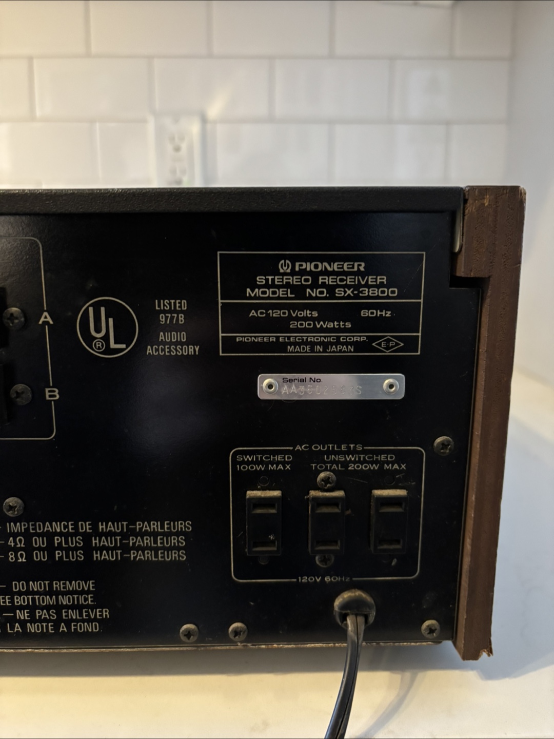 Pioneer SX-3800 Stereo Receiver - photo 3
