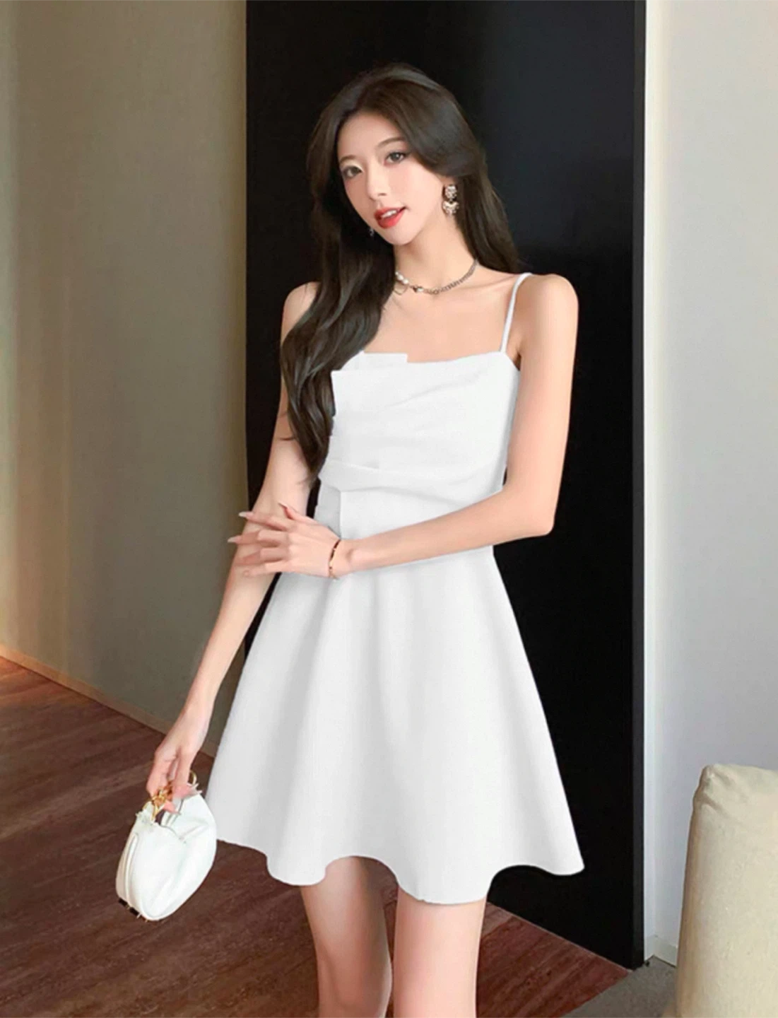 White Smocked Back Mini Dress