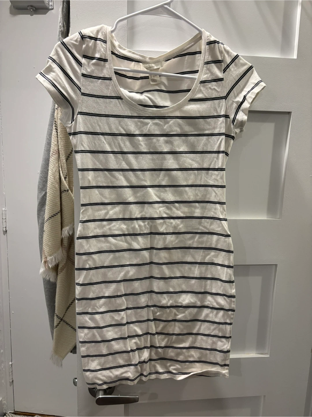 White and Black Striped T-Shirt Dress