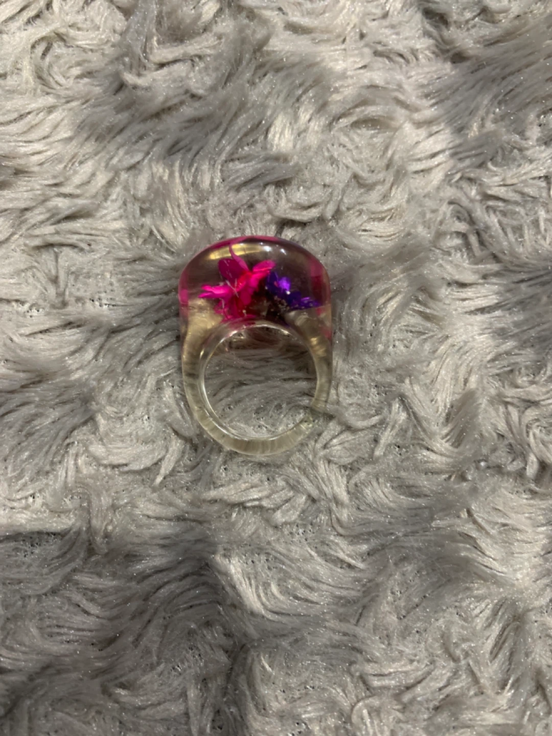 Resin Ring with Pink and Purple Flowers