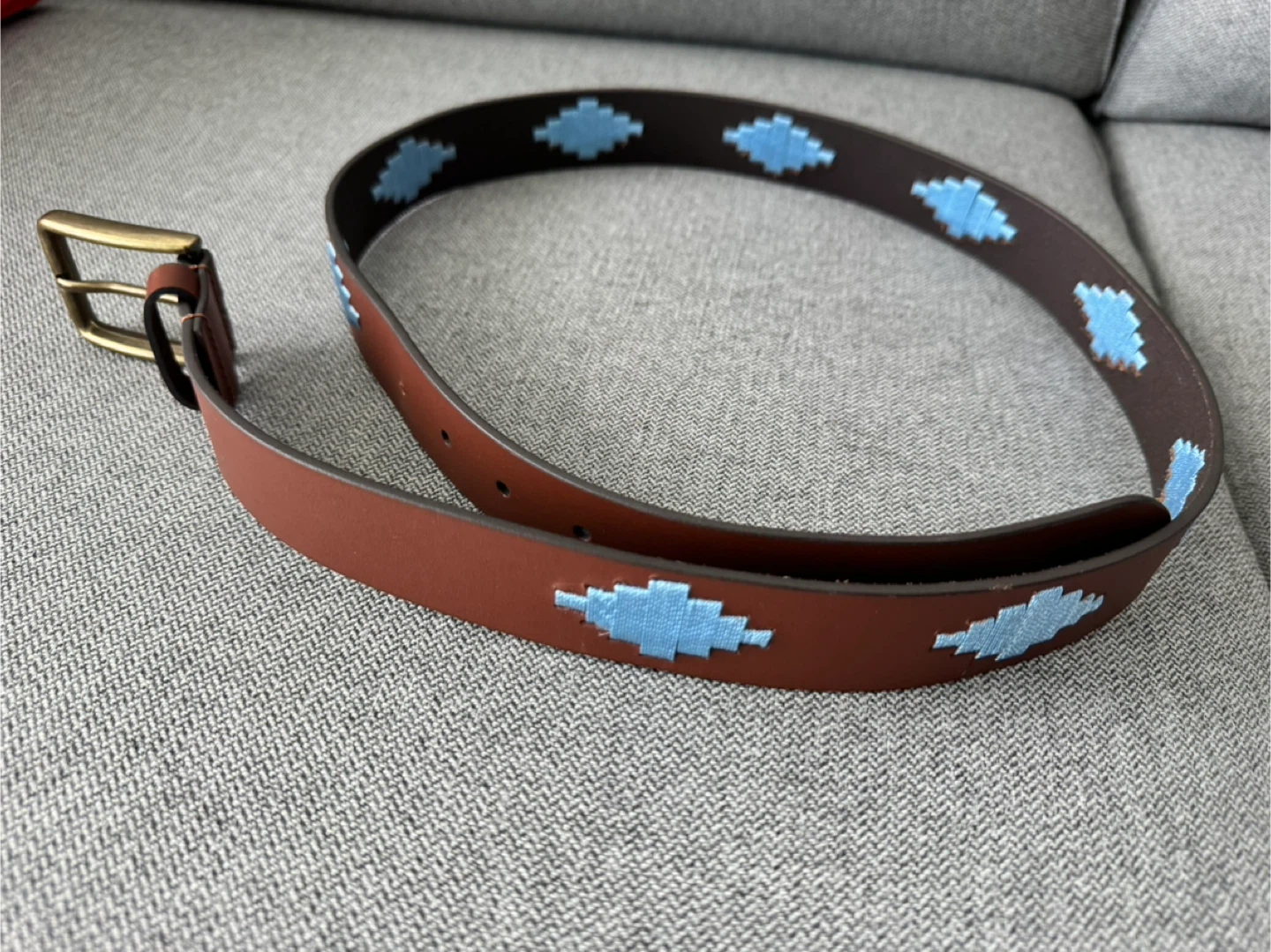 Simon Carter Brown Leather Belt with Blue Diamond Pattern - photo 2