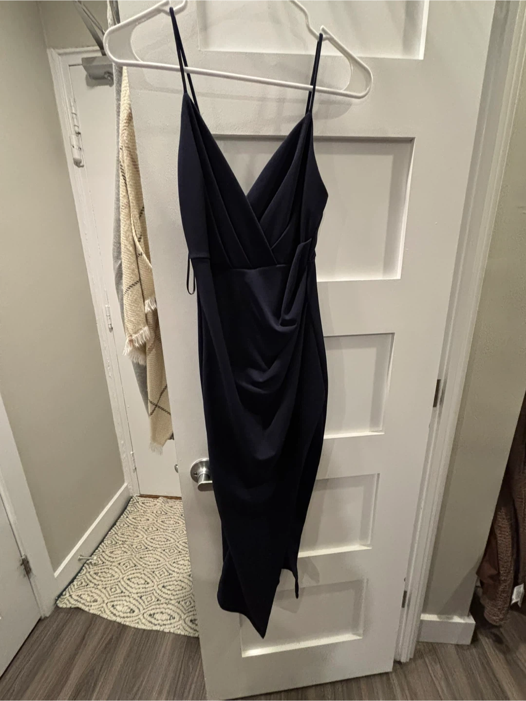 Navy Blue Sleeveless Draped Midi Dress