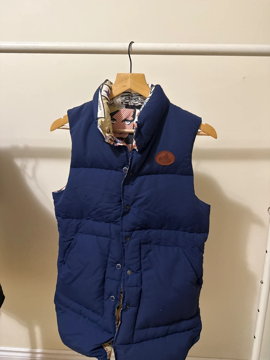 Blue Puffer Vest with Comic Print Lining