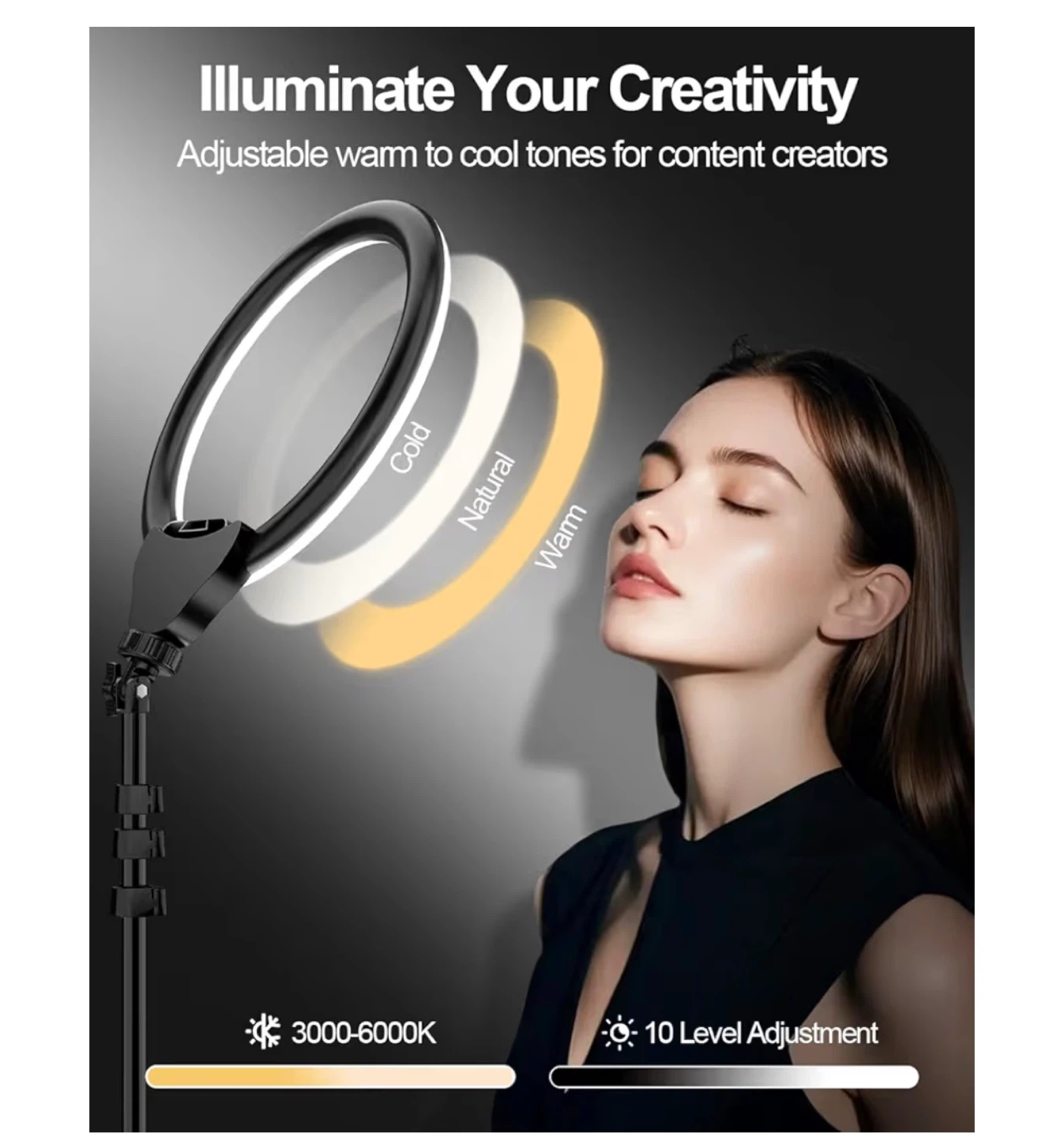 Ubeesize 10" Selfie Ring Light with 62" Stand & Phone Holder - photo 2