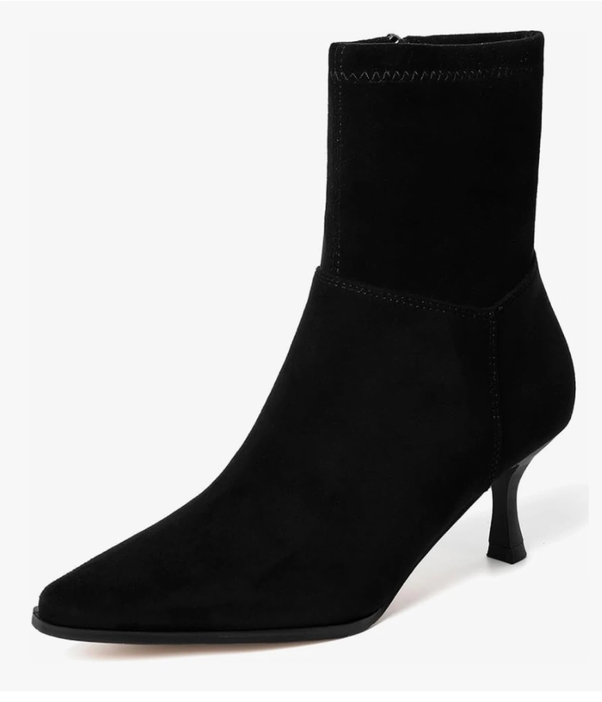 Black Suede Pointed Toe Kitten Heel Ankle Boots