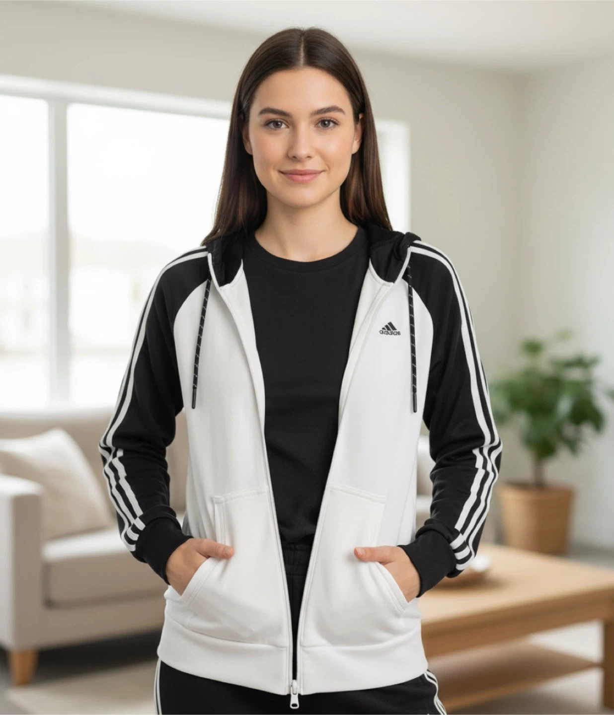 Adidas Zip-Up Hoodie Jacket White/Black