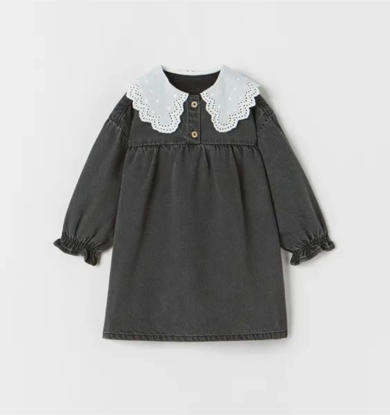🏆 Zara Black Denim Dress w White Lace Collar Size 4/5 Years NWT