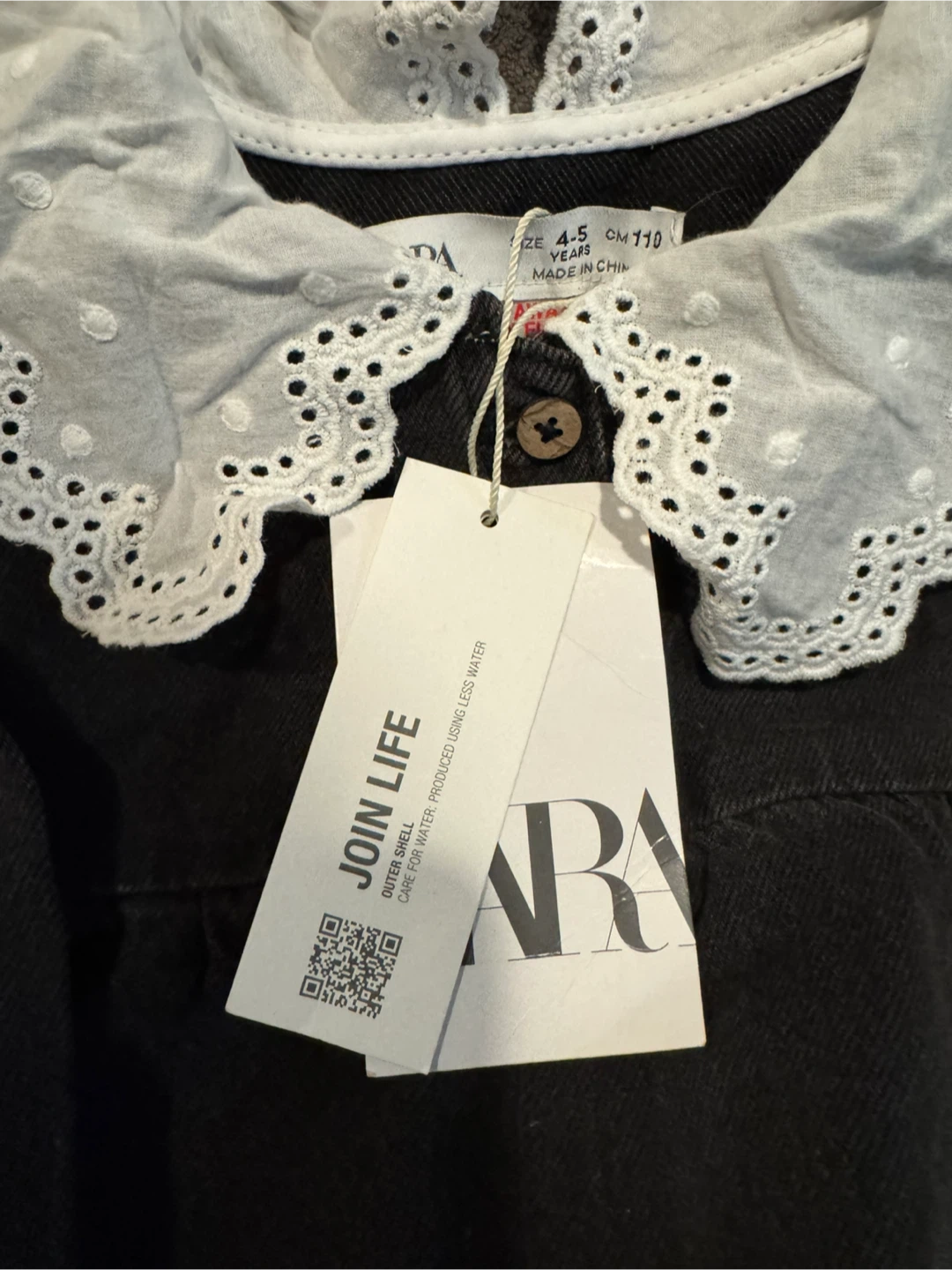 🏆 Zara Black Denim Dress w White Lace Collar Size 4/5 Years NWT - photo 3