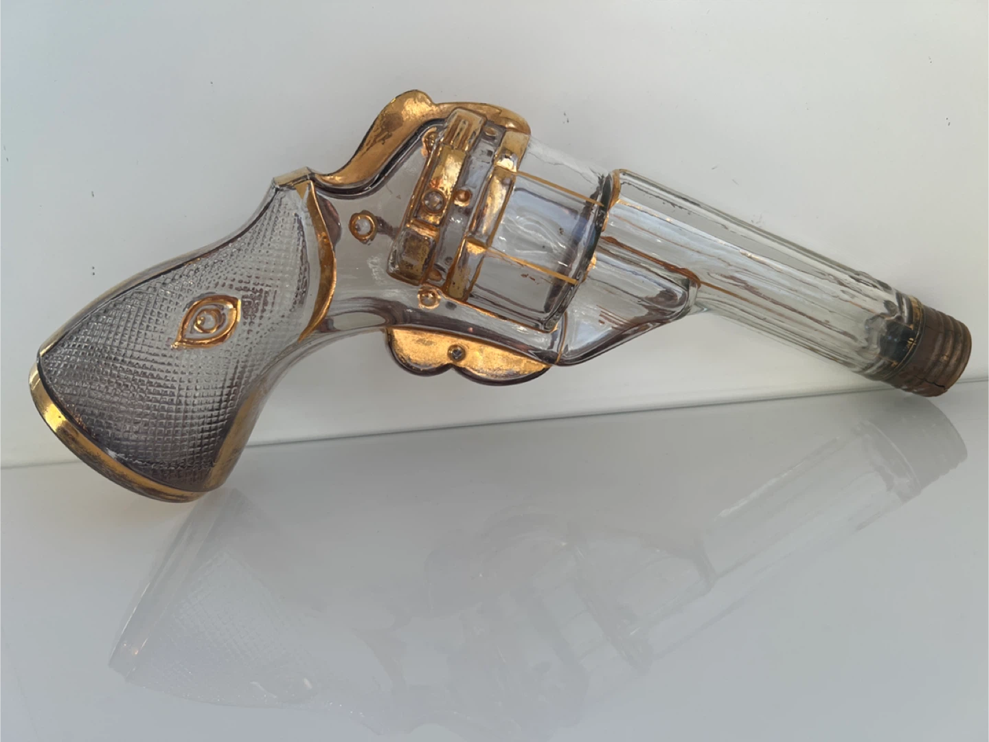 Austrian Glass Bottle Pistol 1955 Famosa LPW Gorgeous Gold/Clear