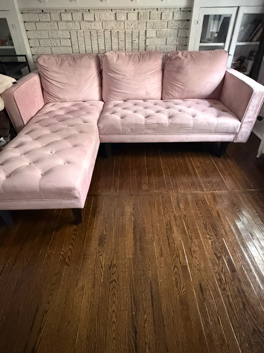 Structube Todd interchangeable velvet sectional in pink