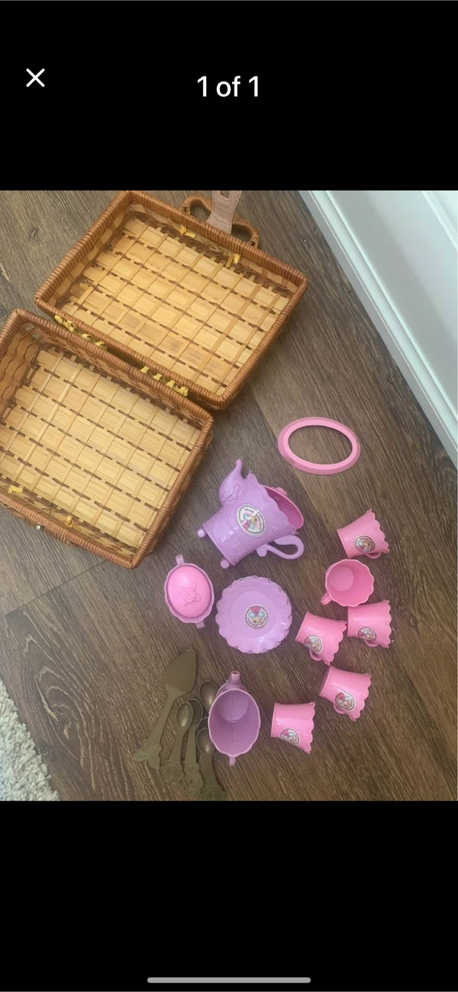 Wicker Picnic Basket with Toy Tea Set