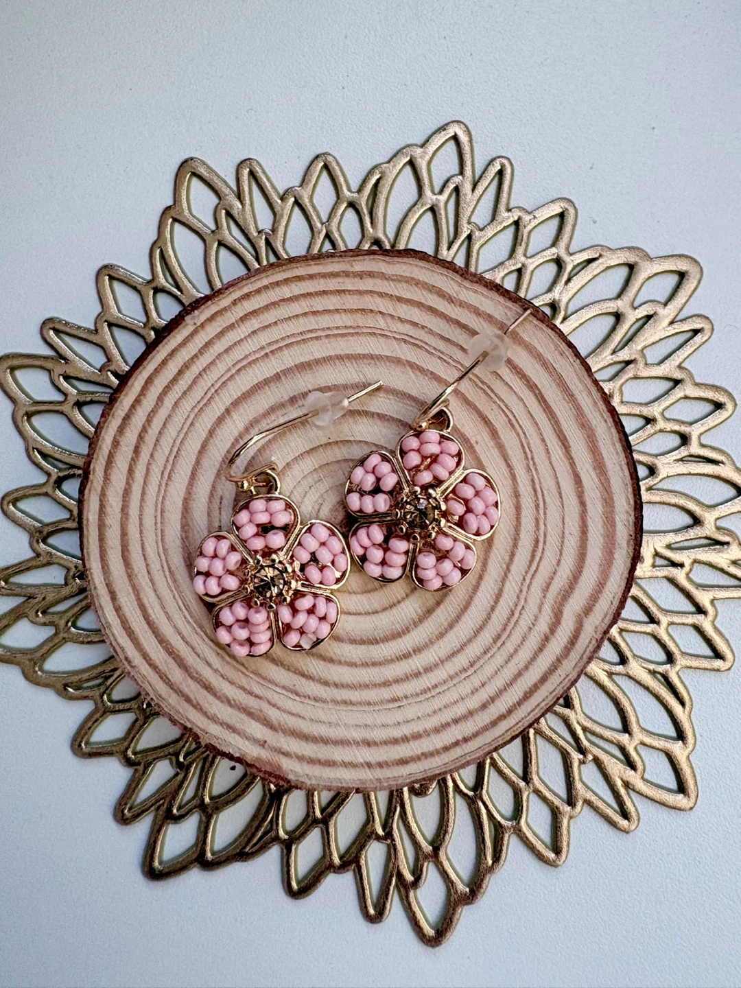 Pink Beaded Flower Earrings🏆