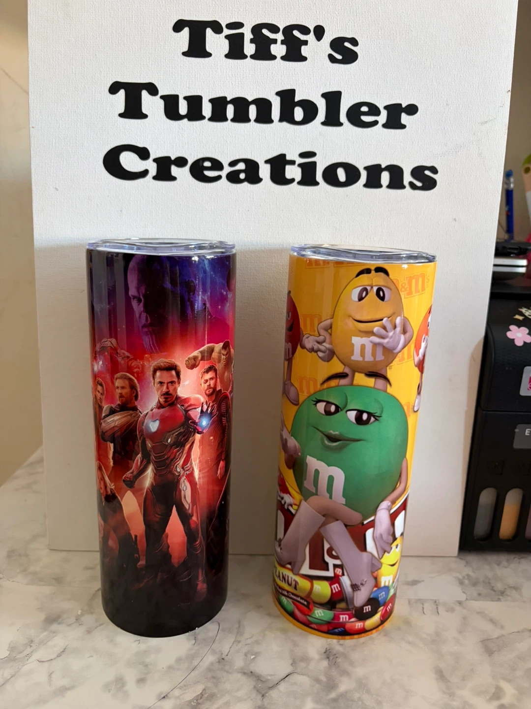Custom Tumblers - Avengers & M&M's Designs