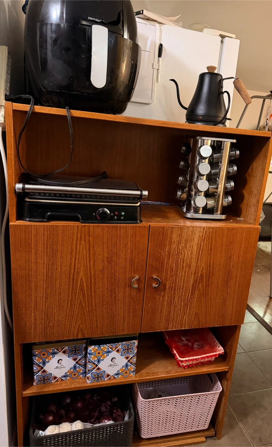 Wooden Shelf with Kitchen Appliances and Storage - photo 2
