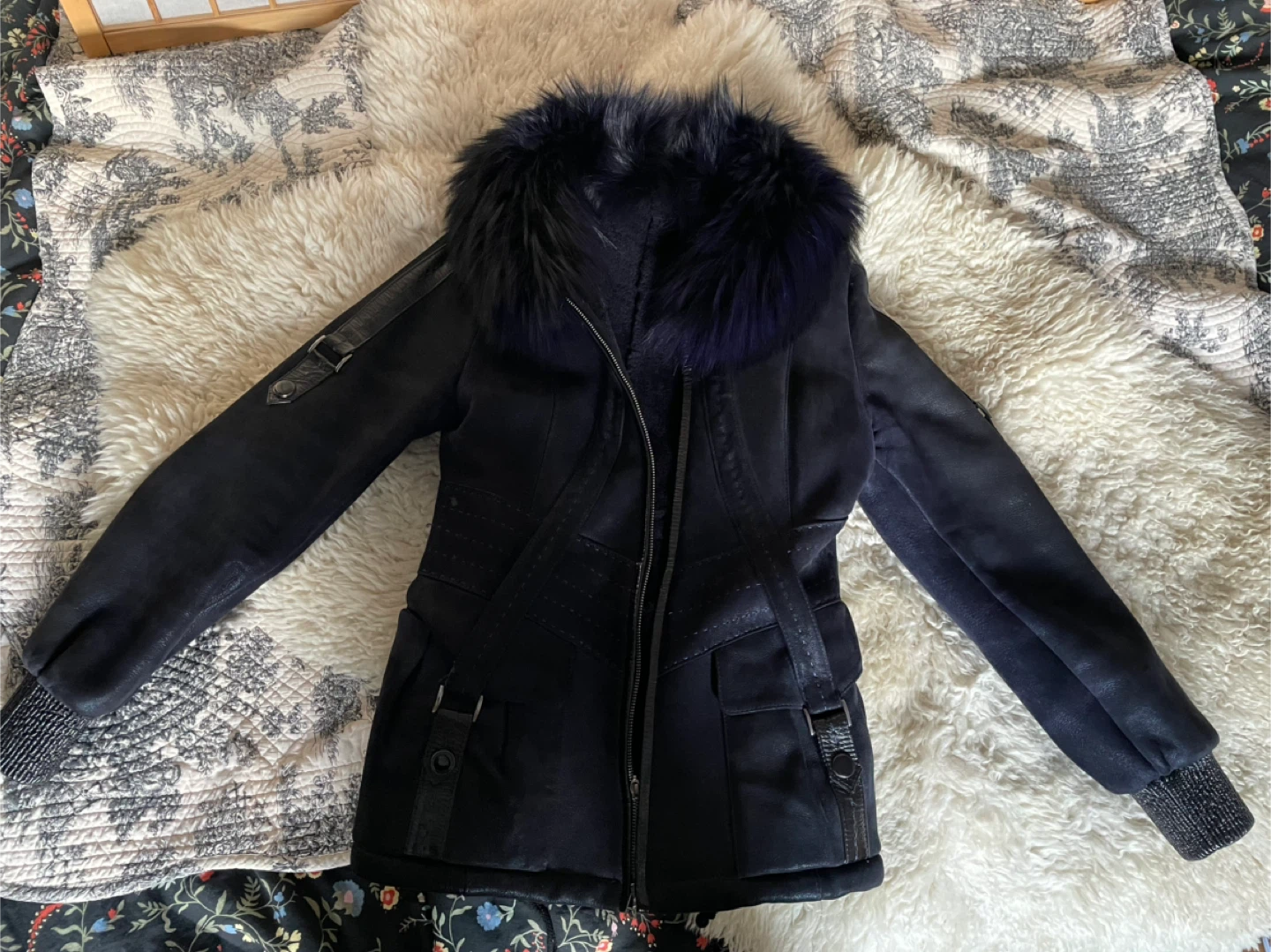 Genuine Shearling Fur night blue jacket