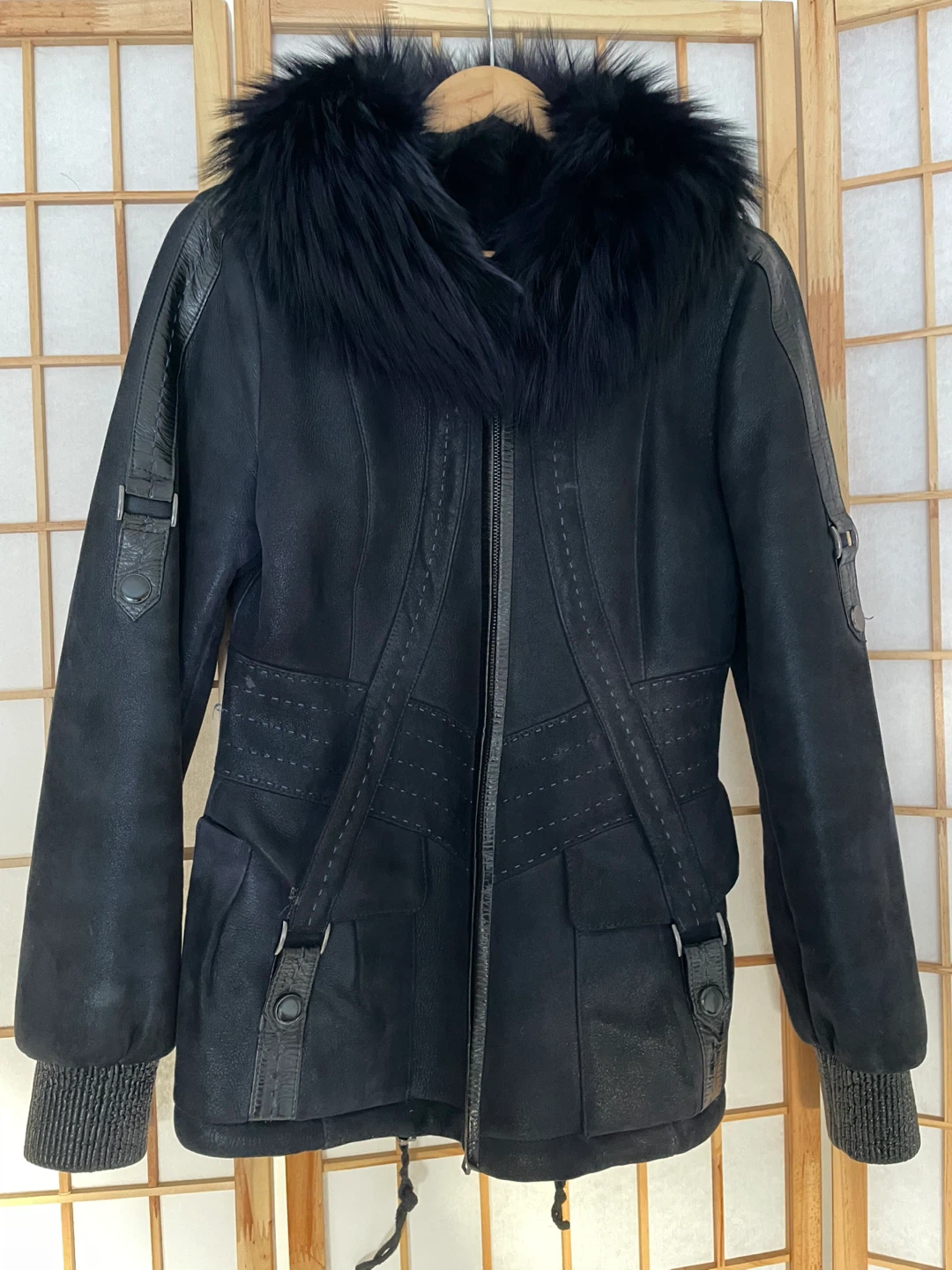 Genuine Shearling Fur night blue jacket - photo 4